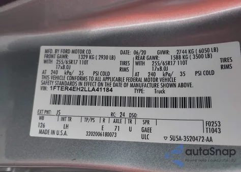 2020 Ford Ranger Xl z USA, uszkodzony, nr VIN 1FTER4EH2LLA41184